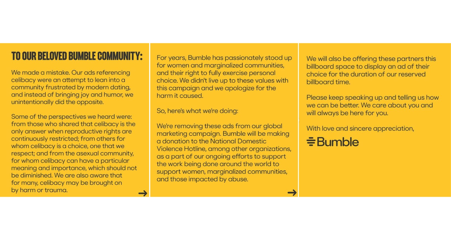 Screenshot of Instagram post by Bumble