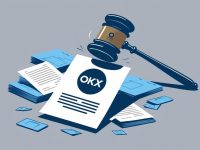 The image features OKX logo with files and a gavel on top.