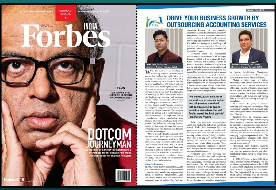 Forbes India feature on Mercurius co-founders Ankit Jain and Siddhartha Havelia guiding outsourcing accounting services.