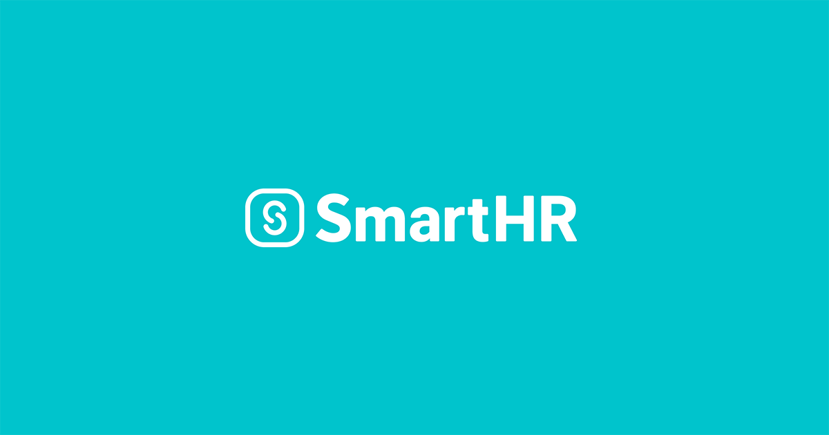 White colored SmartHR platform logo on a blue background.