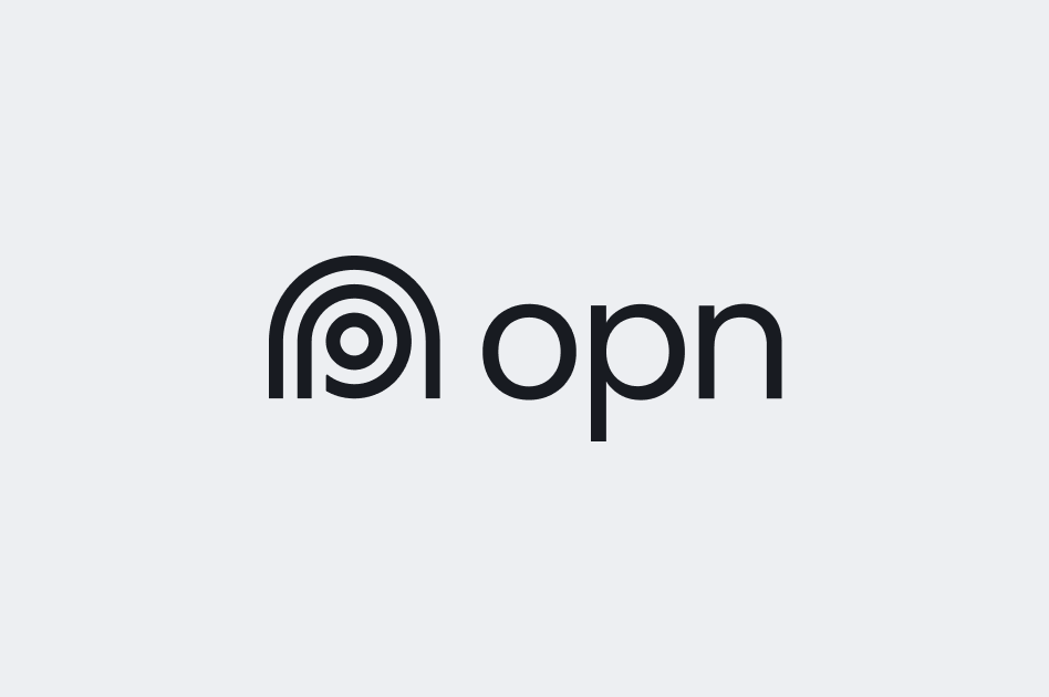 Black colored OPN logo on a white background